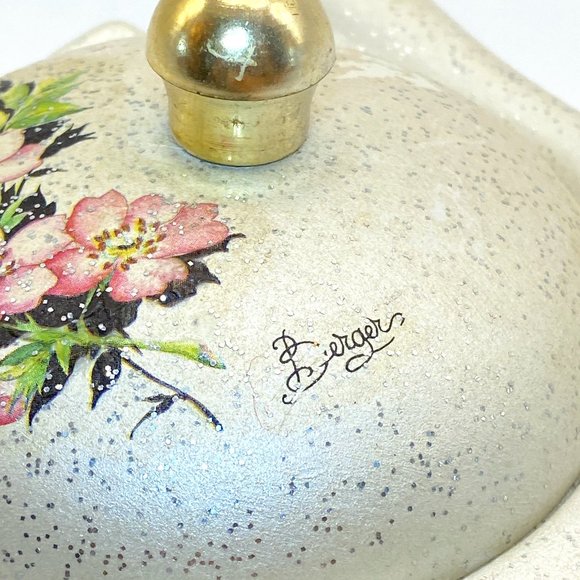 Vintage Berger Floral Trinket Jewelry Box Made in Italy Pearl Finish *read* - Picture 4 of 6